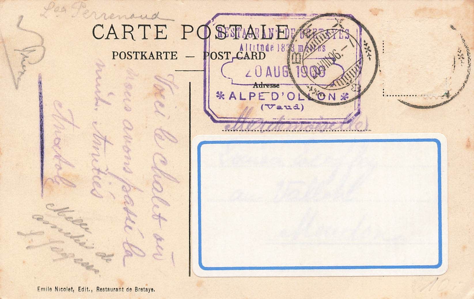 Cartoline postali: Bex VD Restaurant Bretaye – Usato da Biasca venduto da Blenio71 1