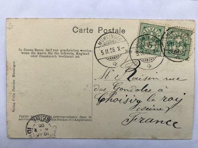 Cartoline postali: Münsingen, von 1906 – Usato da Niederscherli venduto da Lucia16 1