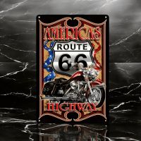 Repro Blechschild Plaque métal vintage Route 66 et moto US