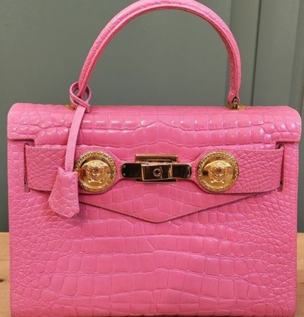 Versace Vintage Handtasche, Pink Croco Leder, Rarität!
