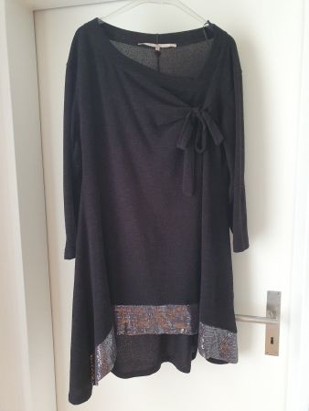 Edler LongPullover Kleid mat Gr. M=48 schwarz mit Pailleten