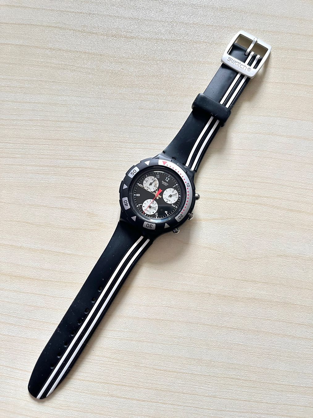 Swatch Orologi: Swatch Uhr, Black Stripes, Chronograph – Usato da Grenchen venduto da chththl 1