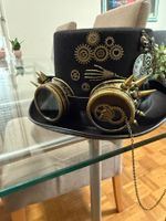 Top Hat Steampunk Zylinder mit Brille & Kette Fasching 🤩