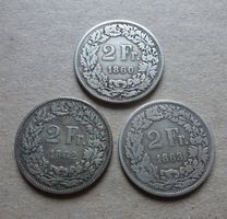++ 2.- Franken 1860, 1862 und 1863, gute Erhaltungen