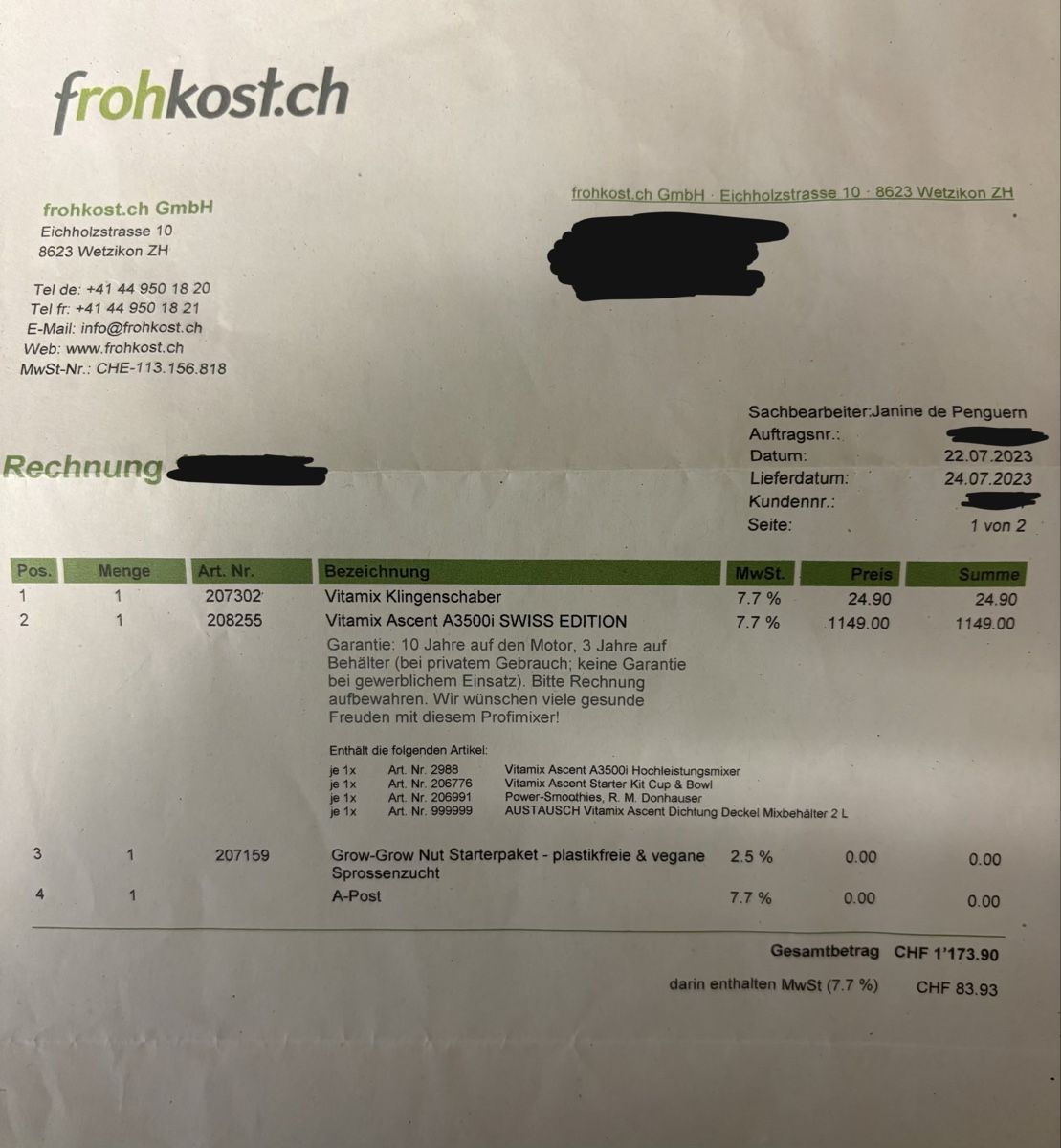 Vitamix Küchengeräte: Vitamix Ascent A3500i Mixer – Gebraucht aus Winterthur von kot_hf5s 1