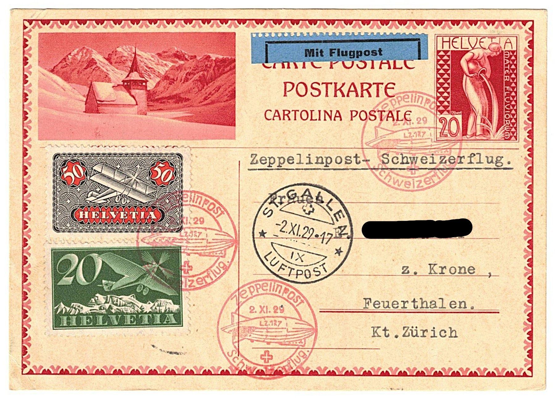Tutti i francobolli: Zeppelin - Post - Schweizerflug 1929 – Usato da Gossau ZH venduto da granby