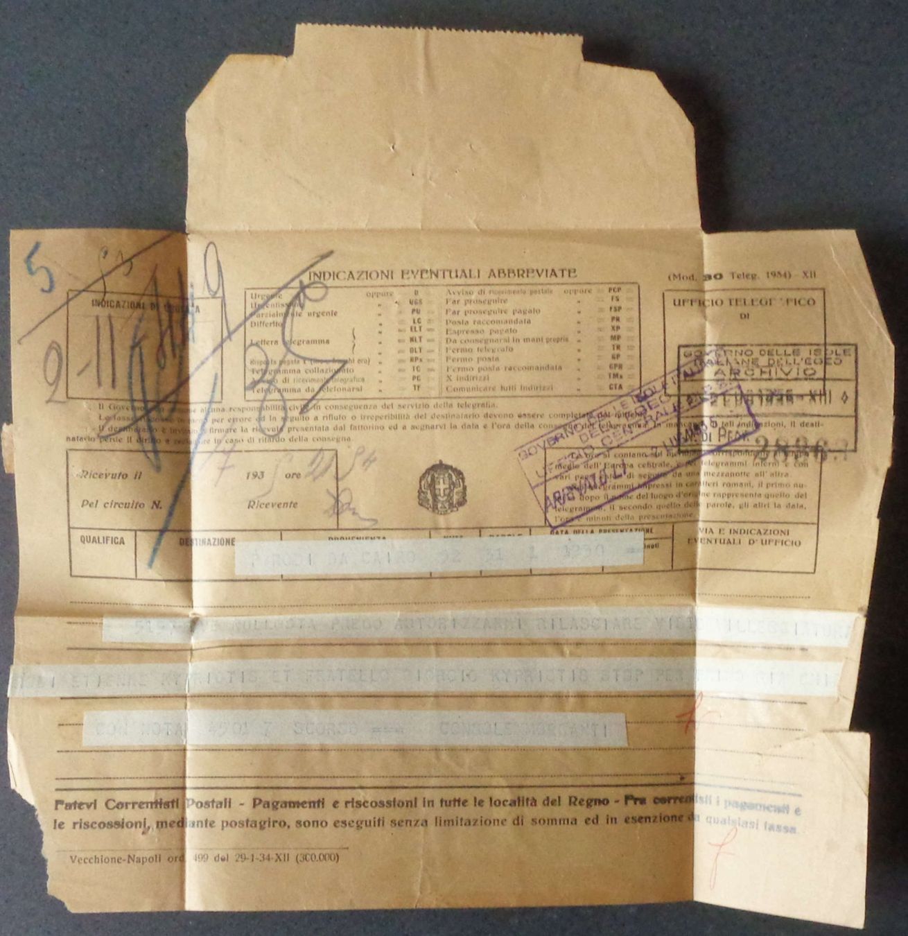 Documenti: 2 telegramme da RODI, 1933 e 1935 – Usato da Le Locle venduto da timbrettino 6