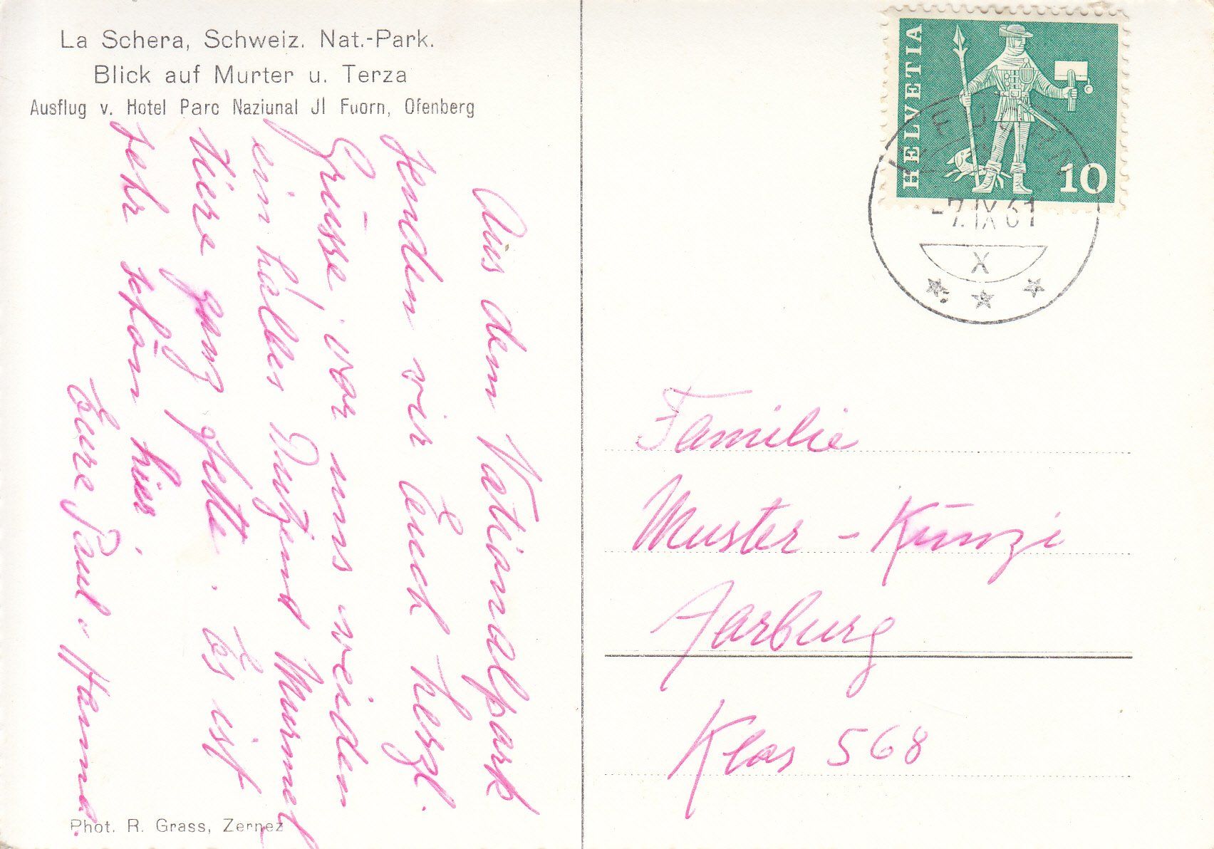 Ansichtskarten: La Schera Nat. Park 1961 – Gebraucht aus Bürglen TG von StampGraf 1