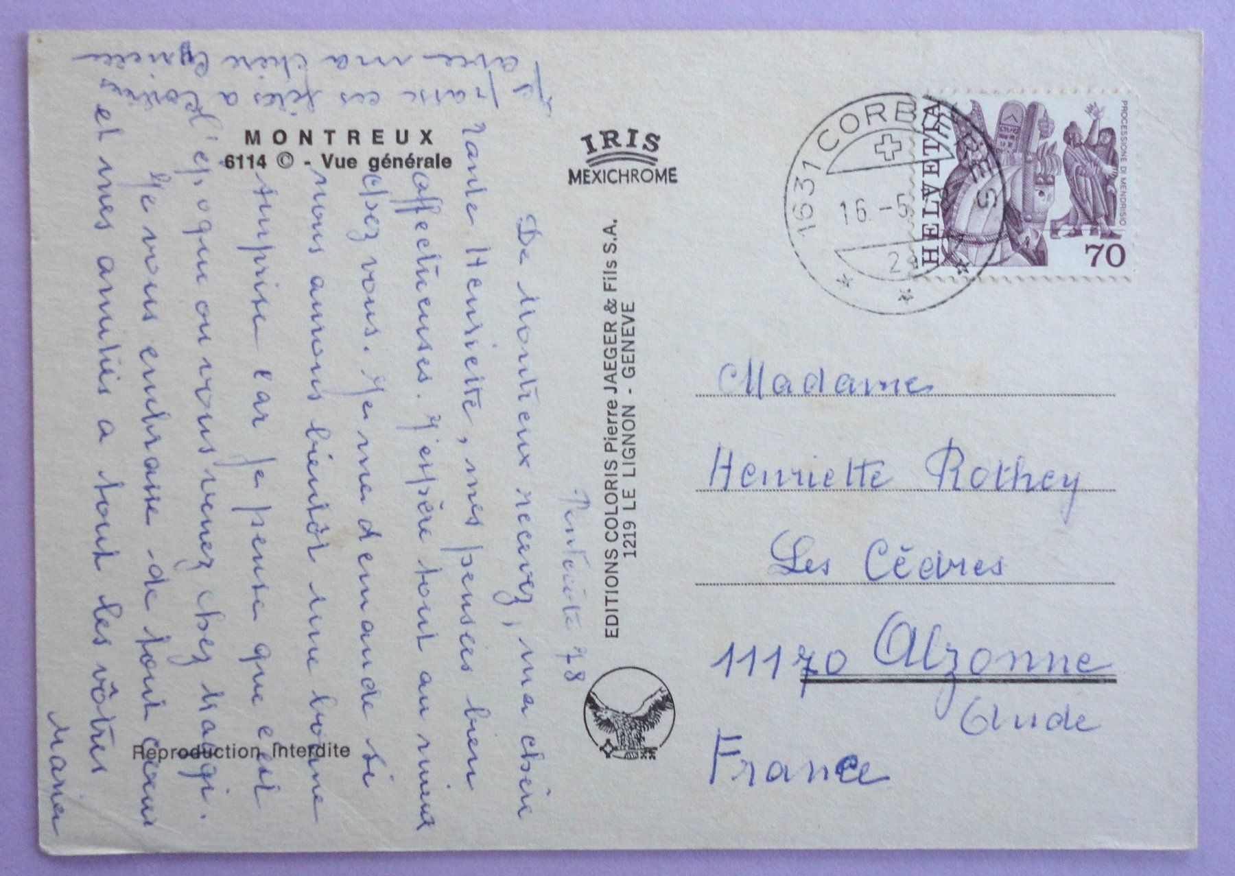 Cartoline postali: Montreux - Vue générale – Usato da Fétigny venduto da Billy2miny 1