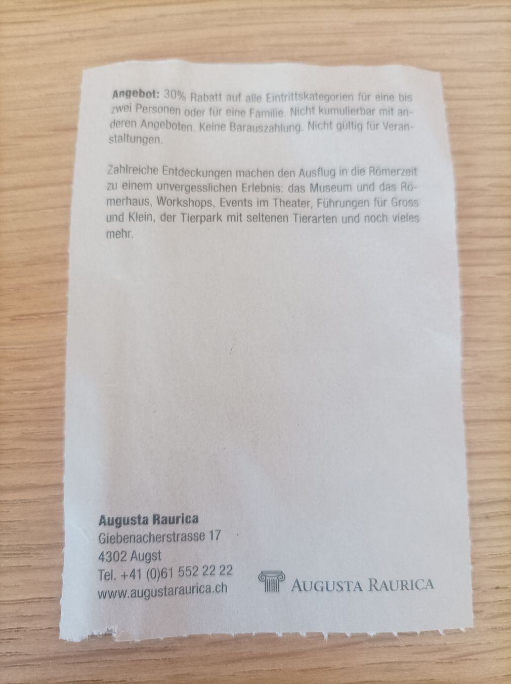 Buoni: 30% Rabatt Museum Augusta Raurica – Nuovo (secondo la descrizione) da Allschwil venduto da MoZzareLla90 1