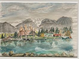 GEMÄLDE  AQUARELL  UNLESERLICH  SIGNIERT Holzrahmen / Glas
