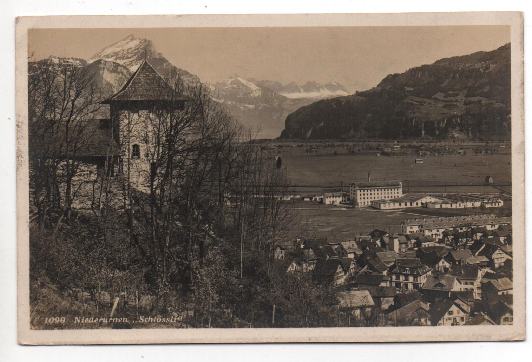Cartoline postali: NIEDERURNEN Schlössli, Fabrik – Usato da Jona venduto da philajona