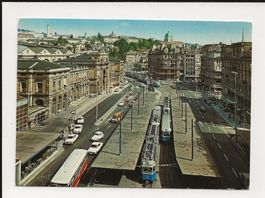 AK ca.1968  Zürich Bahnhofplatz mit Tram und Autos