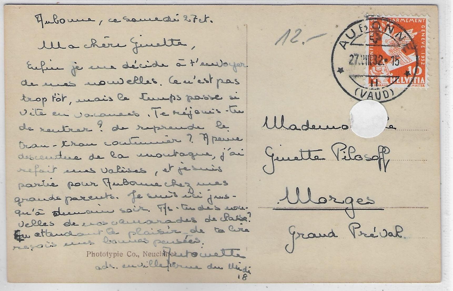 Cartoline postali: Aubonne - Vue generale – Usato da Ettingen venduto da Kartenplanet 1
