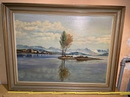 Gemälde "See mit Insel" im Rahmen, signiert Bonnet, Ölbild