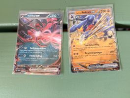 2 Pokemon Karten Yveltal EX und Cynthias Knakrack EX
