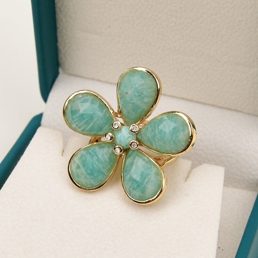 Ringe: SALE Amazonit Ring Grösse US Bague Fleur Gr. 60 ajustable – Neu (gemäss Beschreibung) aus Prilly von ilyria73