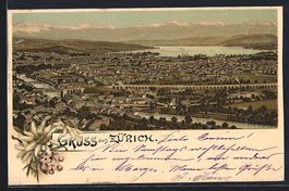 Lithographie Zürich, Totalansicht, 1898