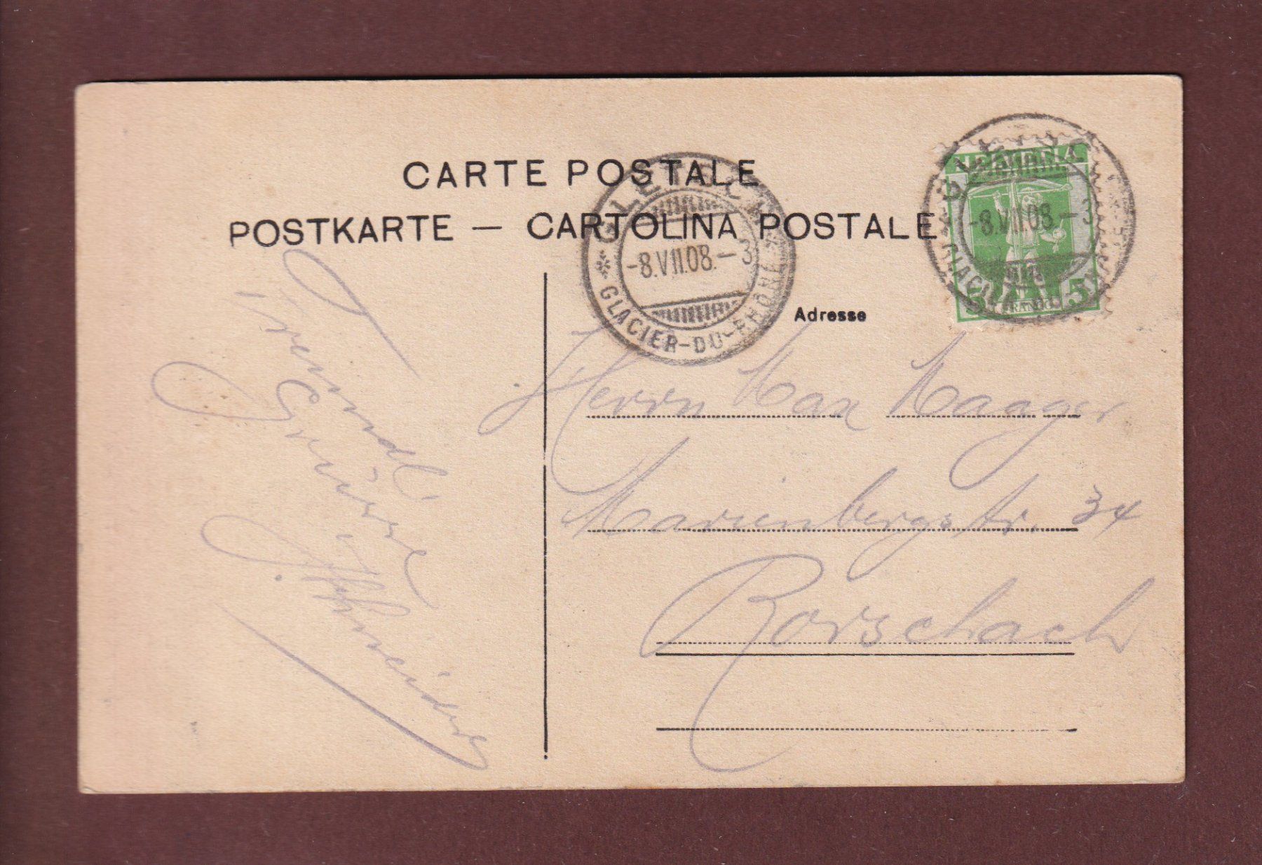 Ansichtskarten: GLETSCH - Rhonegletscher - 1908 – Gebraucht aus Pully von nicecards 1