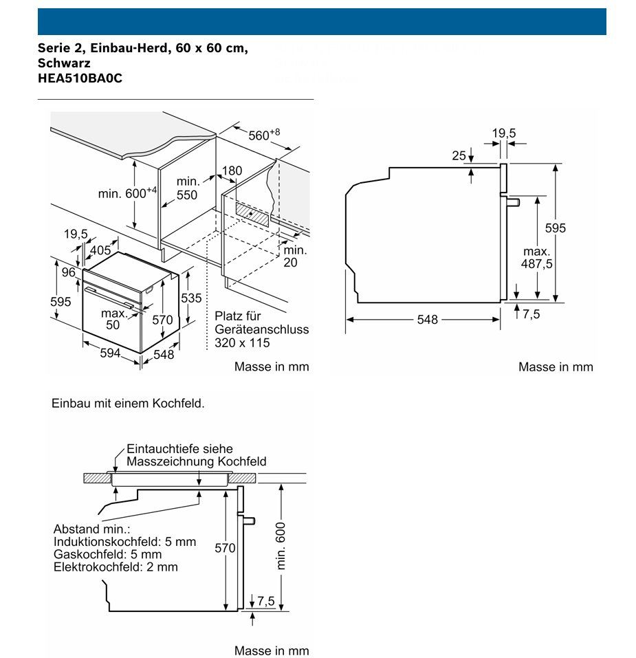Cucine: 036 Bosch Serie 2, Einbau-Herd, 60x60cm, Schwarz – Nuovo (secondo la descrizione) da Derendingen venduto da Meisterstuecke 3