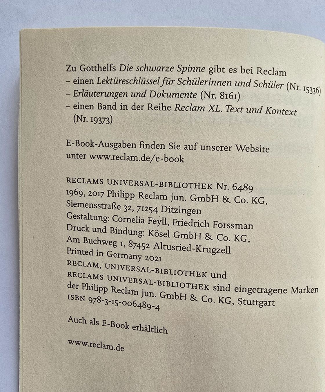 Libri: Die schwarze Spinne, Jeremias Gotthelf – Usato da Zürich venduto da pfo_tjp8 2