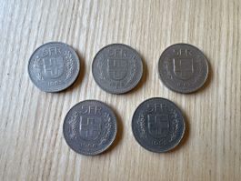 5 Schweizer Franken Münzen 5 Stück gemischte Jahrgänge