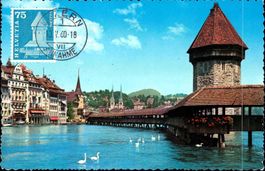 10.V.1960, Maximumkarte Wasserturm Luzern, mit passendem ET-