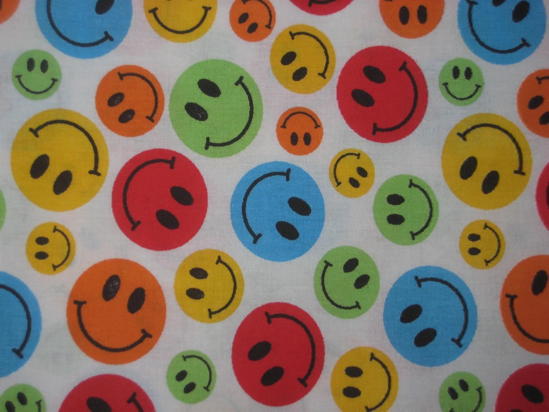 Tessuti: Baumwollstoff weiss mit bunten Smileys – Nuovo (secondo la descrizione) da Füllinsdorf venduto da Schlupp 1