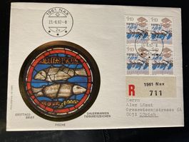 Schweiz 1982 R-FDC Tierkreis 4er-Block Fische Nax