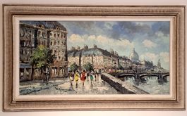 Vintage Ölgemälde Paris – signiert – 100 x 50 cm – Impressio
