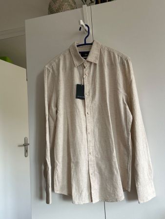 Herren Langarmhemd hellbeige von C&A mit Leinen Gr. S
