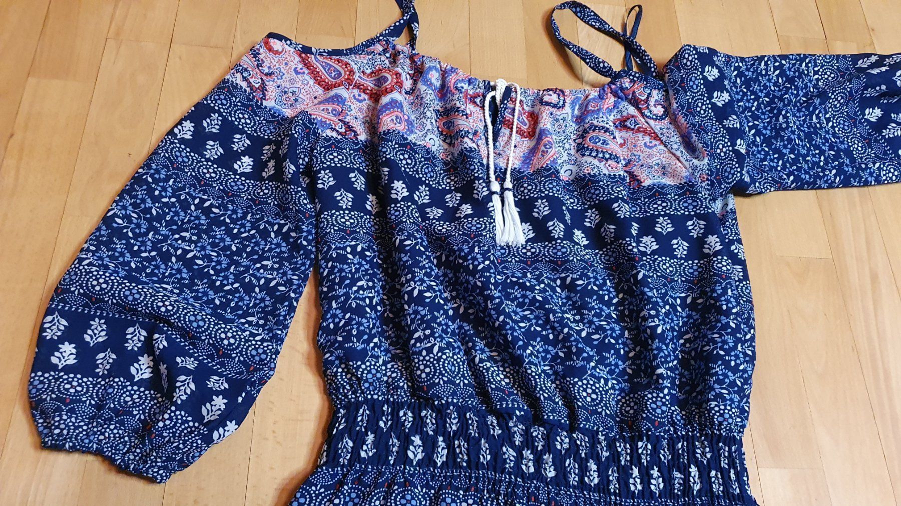 Vestiti: Sommerkleid Off Shoulder Boho Gr. L 40 Blau – Usato da Wald ZH venduto da CapLux