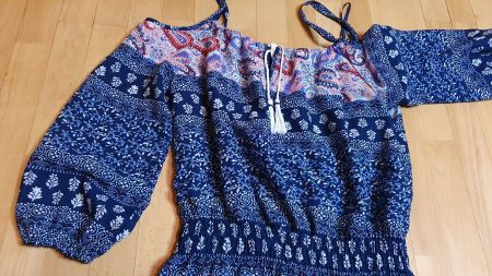 Sommerkleid Off Shoulder Boho Gr. L 40 Blau