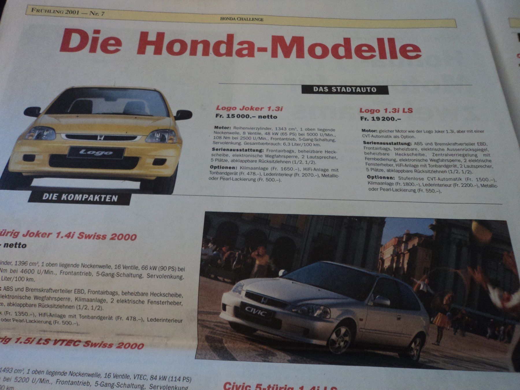 Honda Documenti: Prospekt Zeitung Honda Challenge 2001 – Usato da Schwarzenburg venduto da modelCARama 8