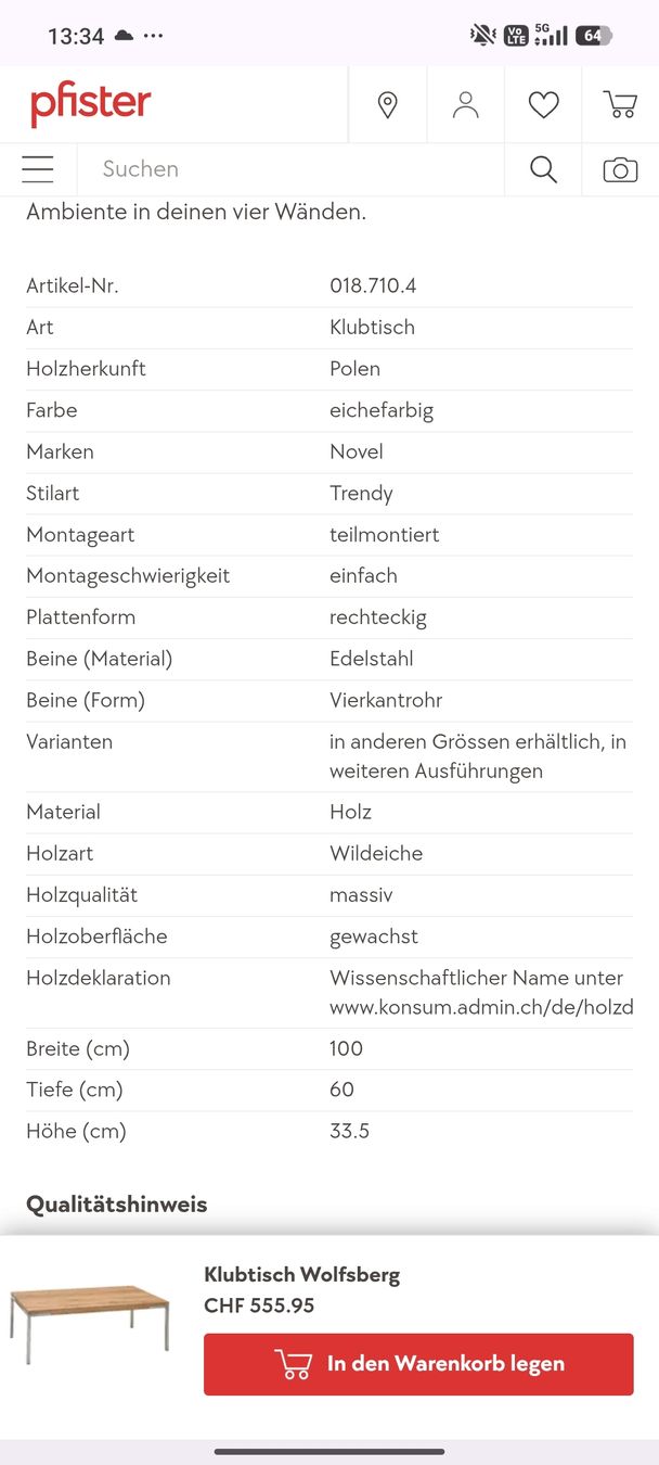 Pfister Tische: couchtisch Wolfsberg – Neu (gemäss Beschreibung) aus Windisch von Tomasz14 9