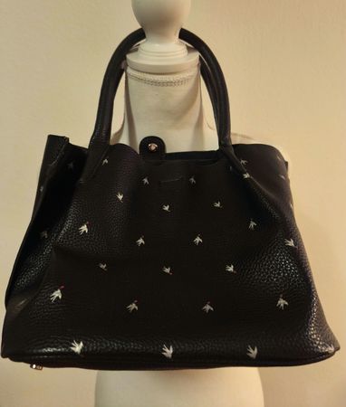 Schwarze Handtasche, Totem Bag mit Vogelmuster - Zara