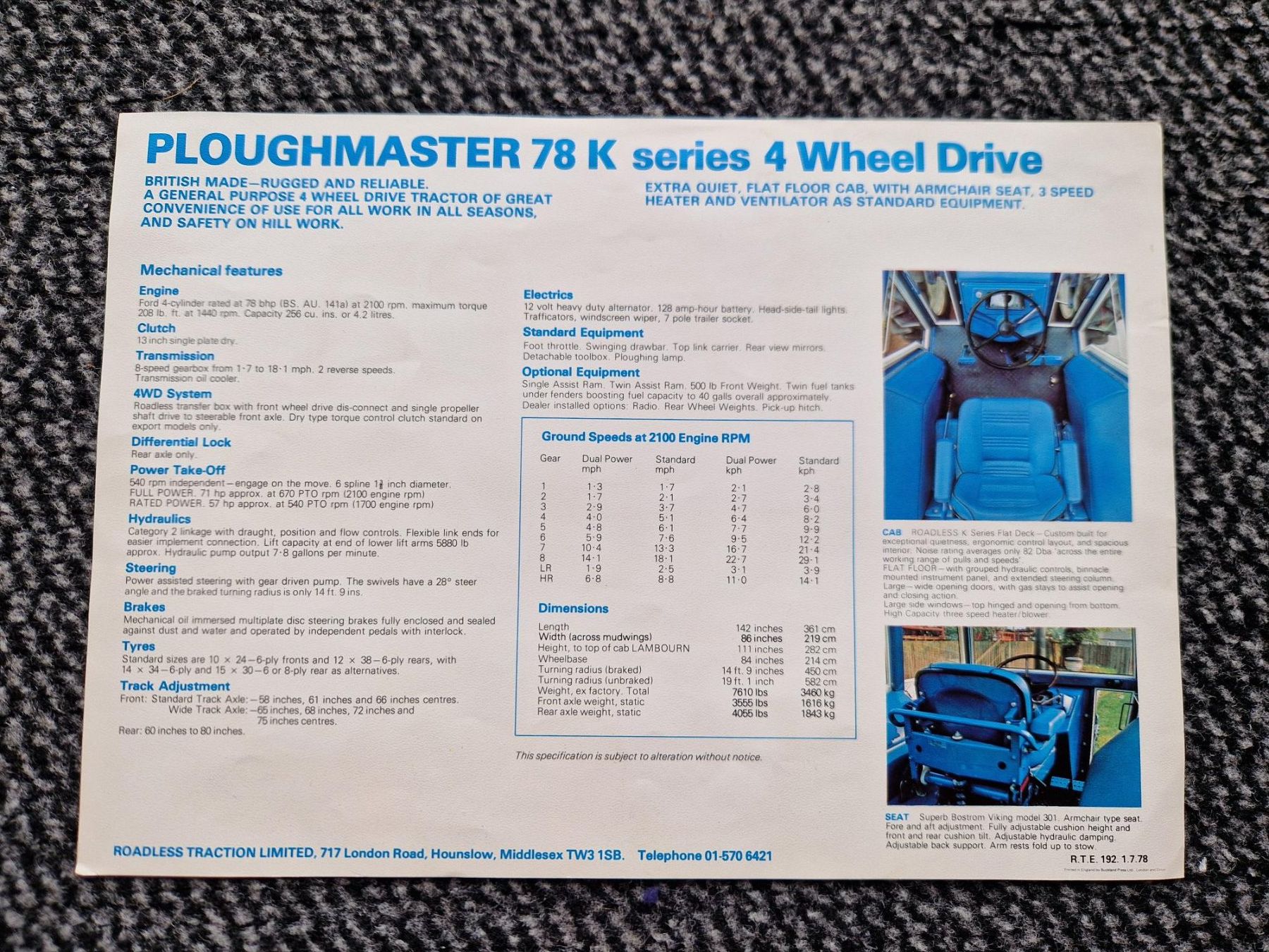 Ford Trattori: Original Prospekt Ford Traktor Roadless 78K – Usato da Dürnten venduto da Bachtel84 1