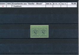 1943 Einzelwerte aus "Genfer - Block", ** postfrisch
