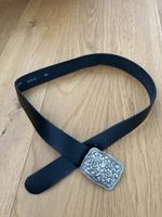 Ledergürtel schwarz mit silberner Schnalle Grösse 95