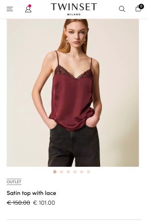Twinset Bordeaux Satin-Top mit Spitze – Größe XL