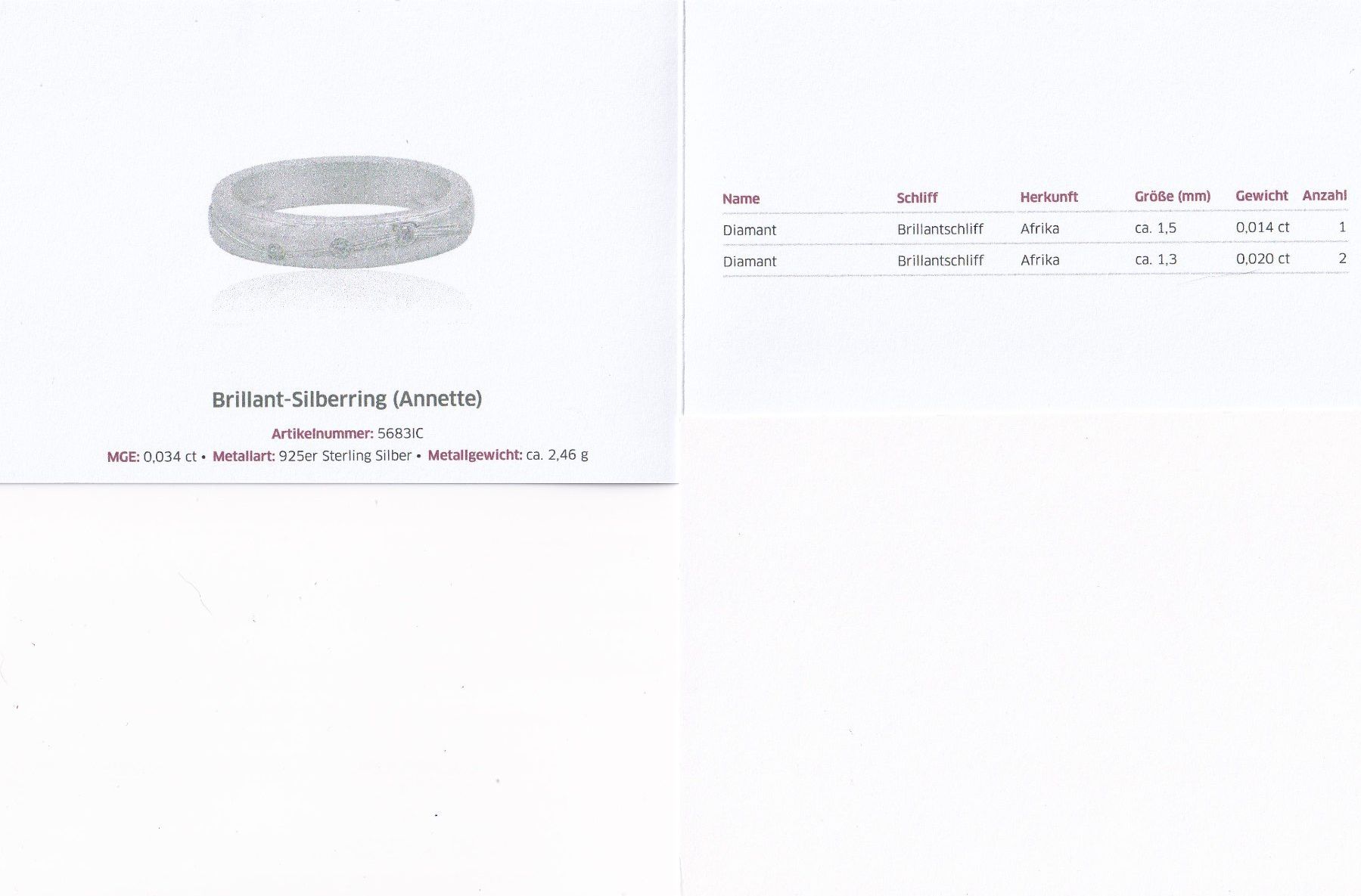 Bagues: Echtschmuck: Brillant-Silberring mit 3 Diamanten 17/53 – Neuf (Voir description) à Zuchwil par maumauchi 1