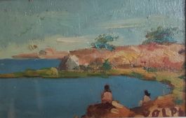 Joli petit tableau la plage signé VOLPI