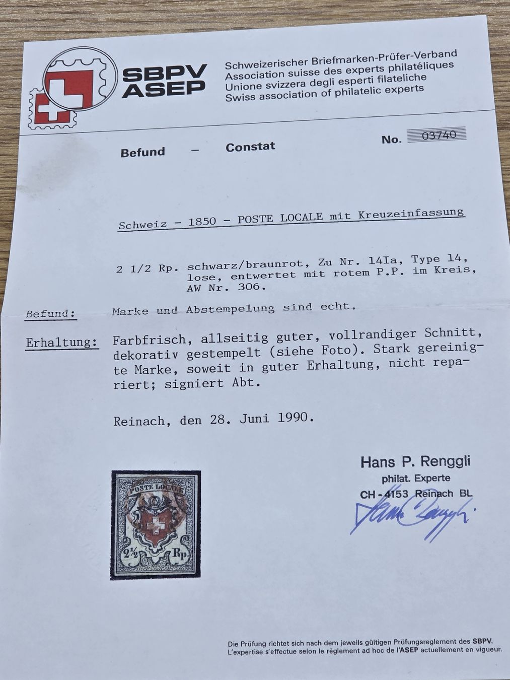 Alle Briefmarken: Poste Locale 14II Kat.2100.- mit Befund – Gebraucht aus Buttikon SZ von Mstrubeli 2