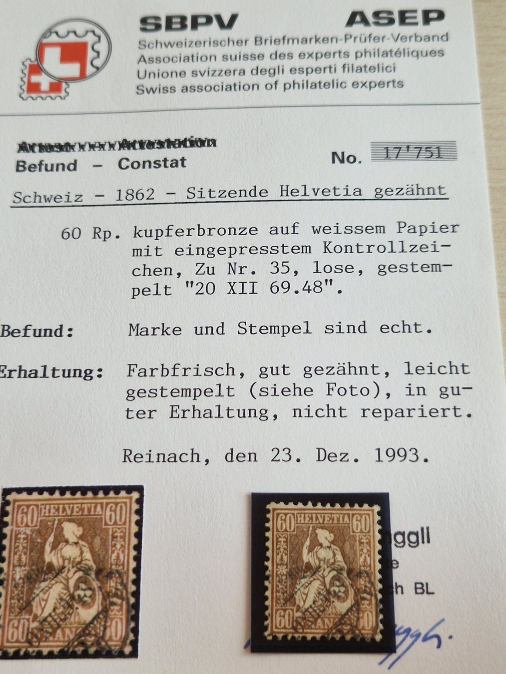 Tutti i francobolli: Sitzende Nr 35, Befund, ab 1.- – Usato da Burgdorf venduto da Glossy01