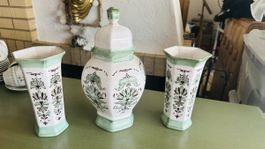 Vintage Blumenvase Keramik weiss-gruen, H:21cm, Top Zustand!