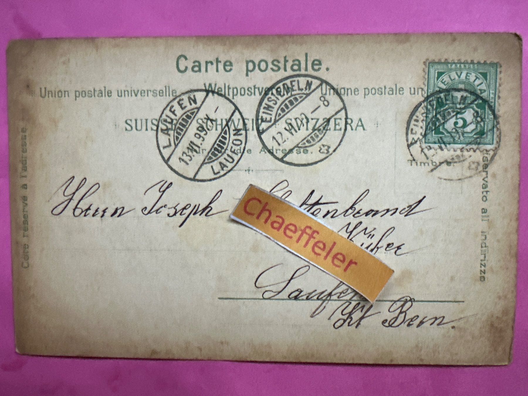 Cartoline postali: Lithographie:  1899 Gruss aus Einsiedeln – Usato da Zürich venduto da Chaeffeler 1