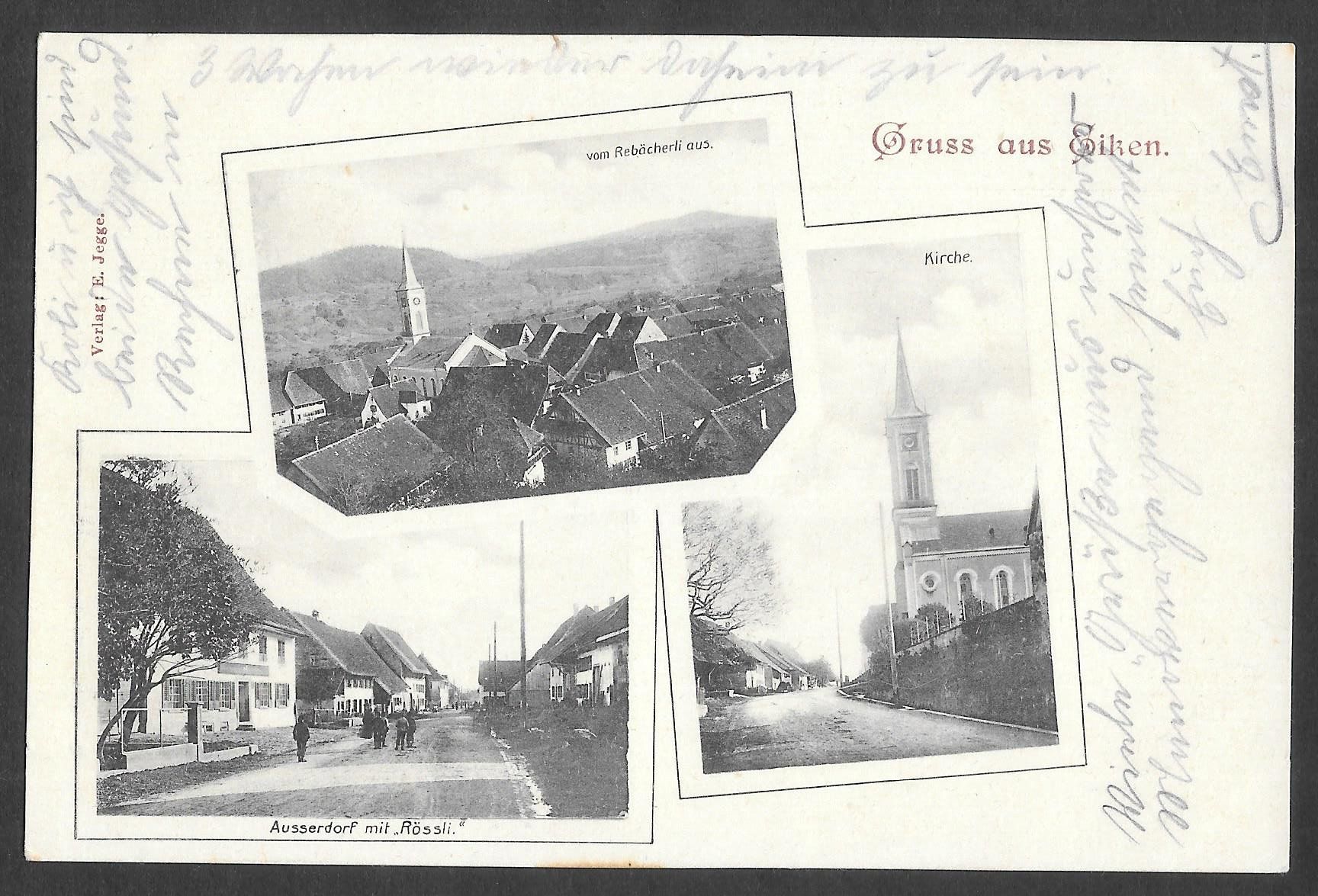 Cartes postales: Eiken 3 Bilder Ausserdorf mit Rössli Kirche etc. – D'occasion à Olten par clotaldi