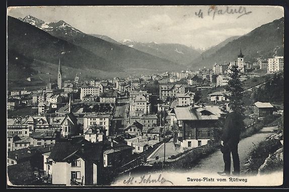 Cartoline postali: Davos-Platz, Ortsansicht vom Rütliweg – Usato da Berlin venduto da bartko-reher