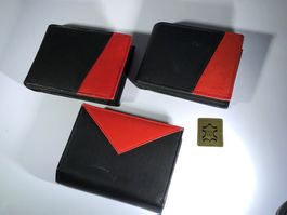 3 Stück - Portemonnaie aus Leder - schwarz/rot - ca. 12x9cm