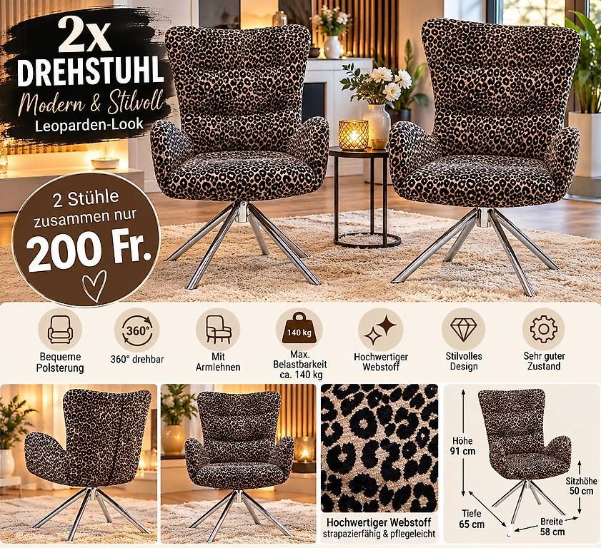 Sessel: 2x Drehsessel Leopard   – Neu und originalverpackt aus Gurmels von Girl